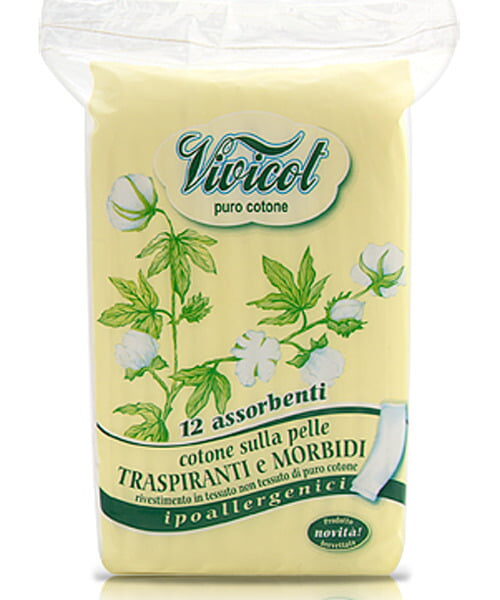 Absorbante din bumbac bio, fara aripioare - 2 picaturi (12 buc) - VIVICOT Puro Cotone