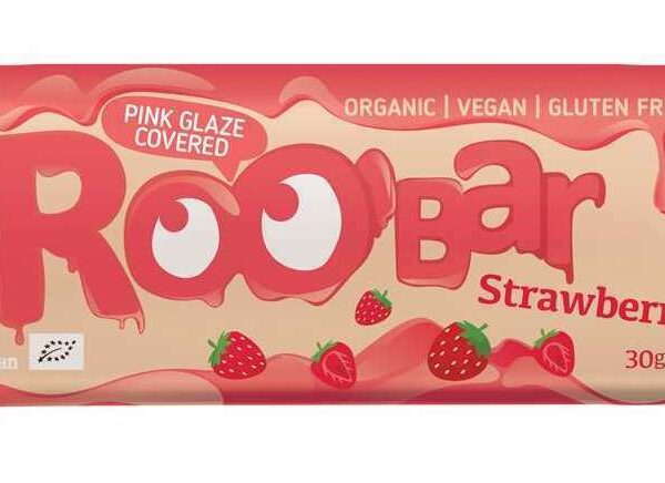 Baton cu capsuni  invelit in glazura roz bio 30g Roobar