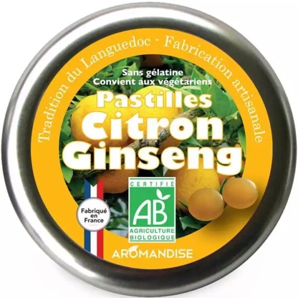 Bomboane artizanale cu lamaie si ginseng bio, 45g, Aromandise