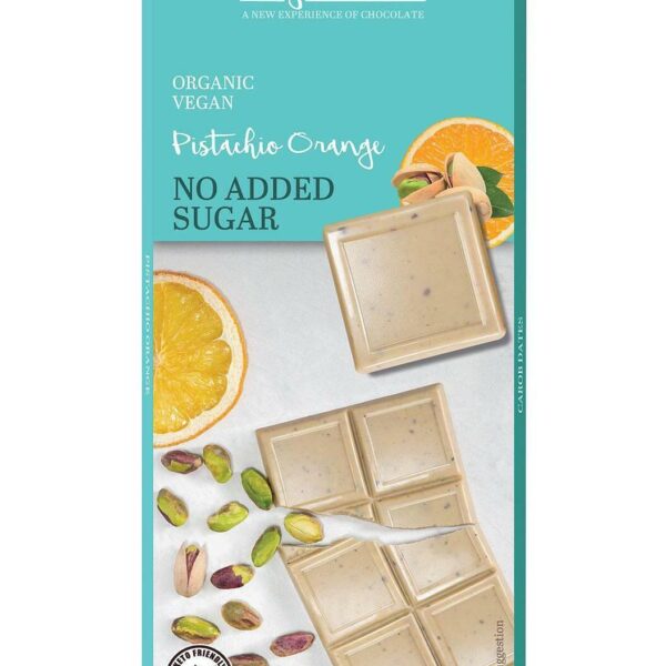 Ciocolata alba cu fistic si portocale fara zahar adaugat bio, 70g, Benjamissimo