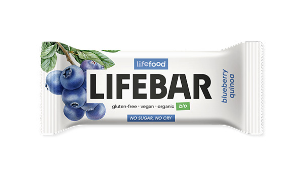 Lifebar baton cu afine si quinoa, raw, bio, 40g, Lifefood