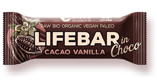 Lifebar baton cu cacao si vanilie in ciocolata raw bio 40g