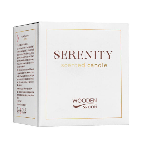 Lumanare naturala cu flori albe Serenity, 200g, Wooden Spoon