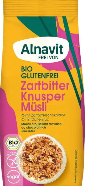 Musli crocant cu ciocolata neagra fara gluten, bio, 300g Alnavit