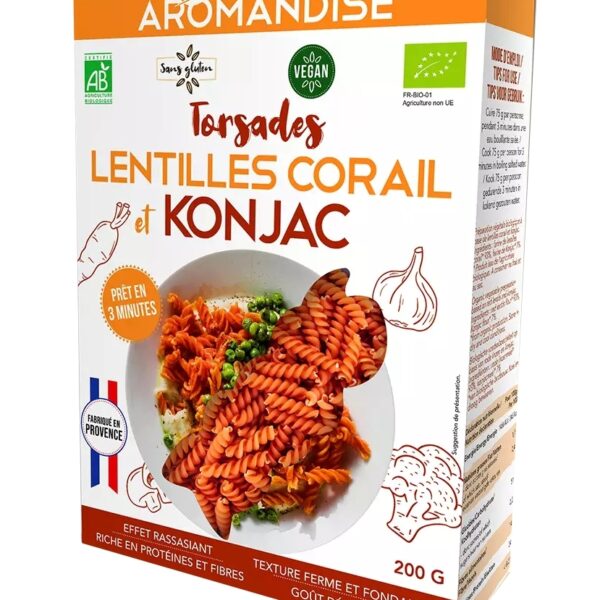 Paste fusilli din linte coral si konjac bio, 200g, Aromandise