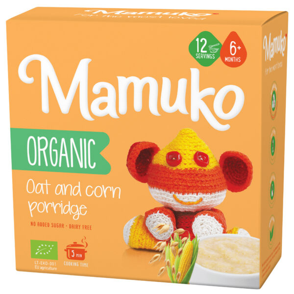 Porridge din 2 cereale ovaz si porumb bio, 6+ luni, 200g Mamuko