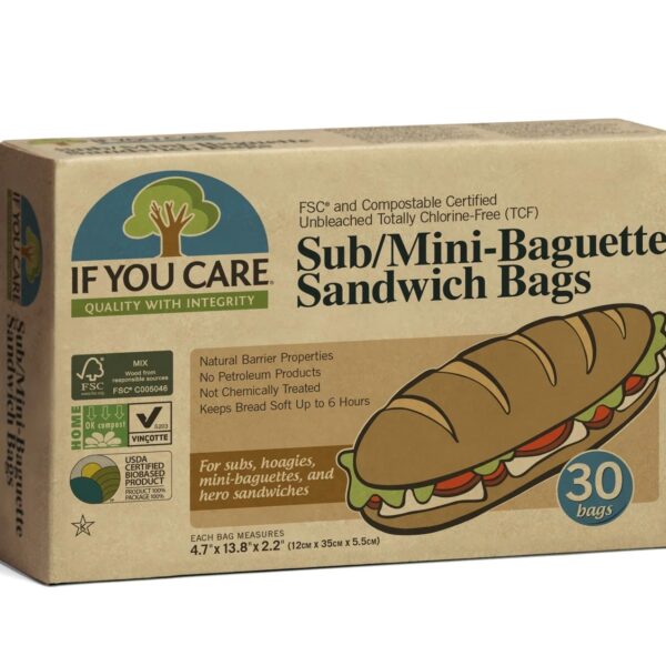 Pungi de hartie nealbita pentru mini baghete si sandwich, fara clor, 30 buc, If You Care