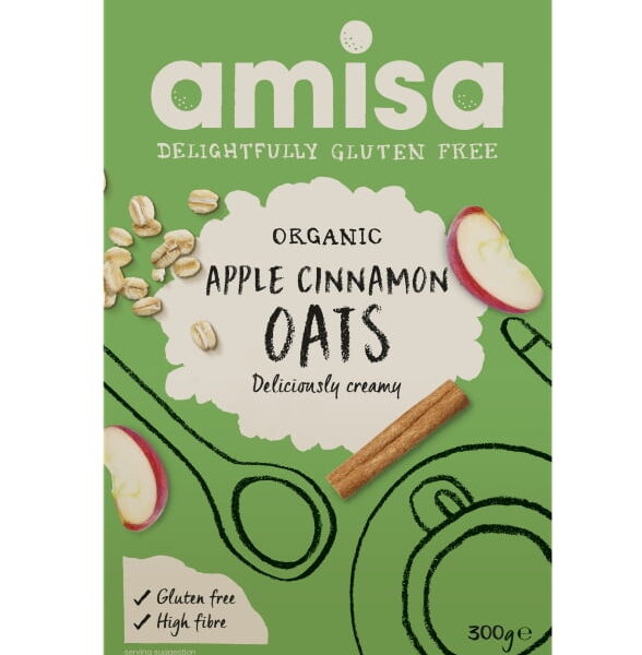 Porridge din ovaz cu mar si scortisoara fara gluten bio 300g Amisa