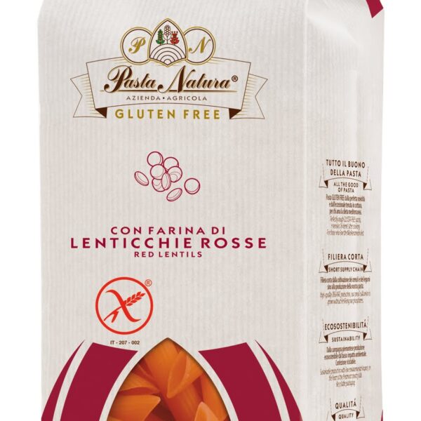 Penne din linte rosie bio fara gluten 250g Pasta Natura